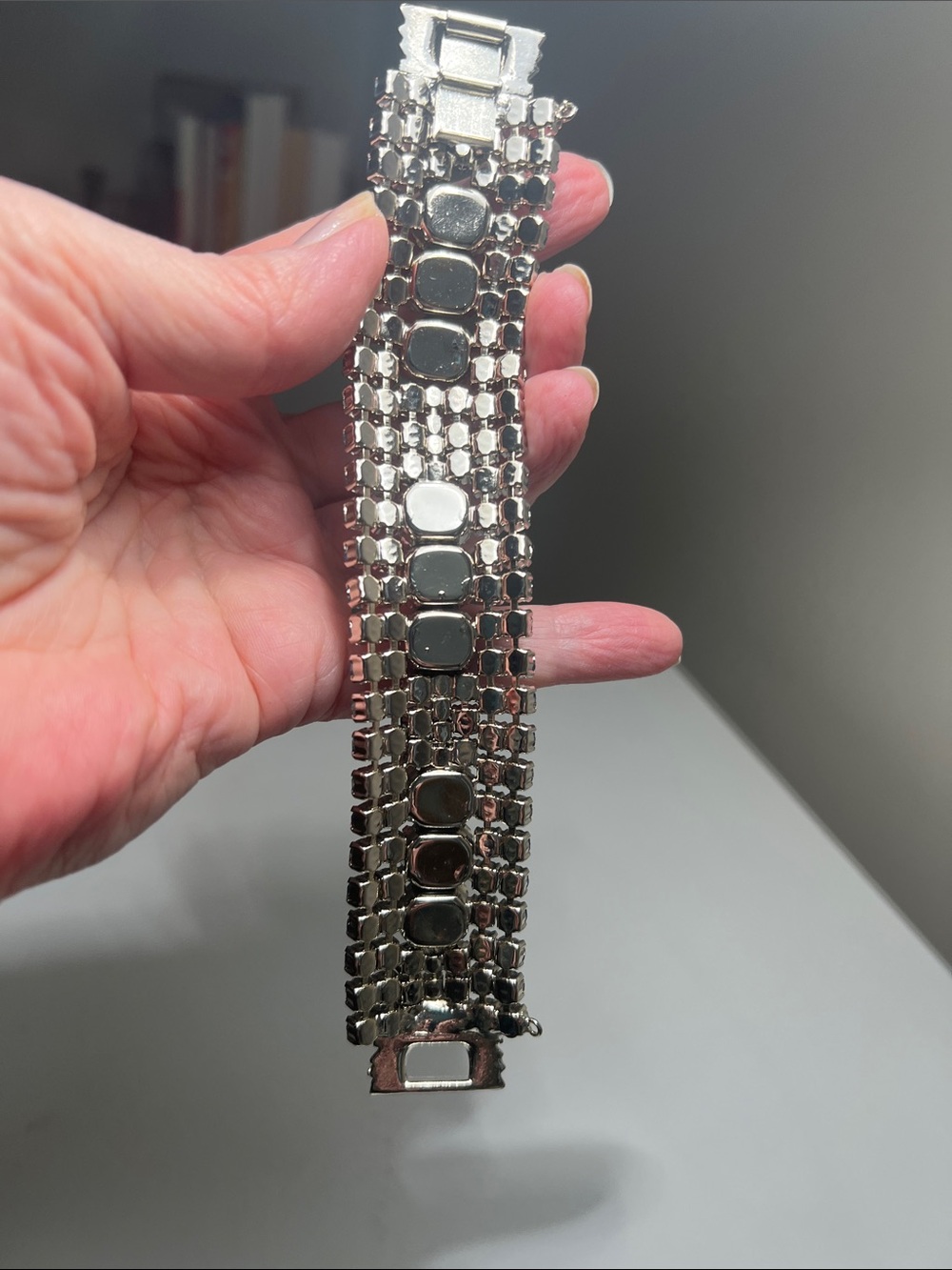 Vintage Brilliant Blue Crystal & Silver Bracelet with Safety Chain - Picture 2 of 16